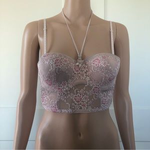 Rubii Pink Floral Lace Bra Corset Bustier 34B